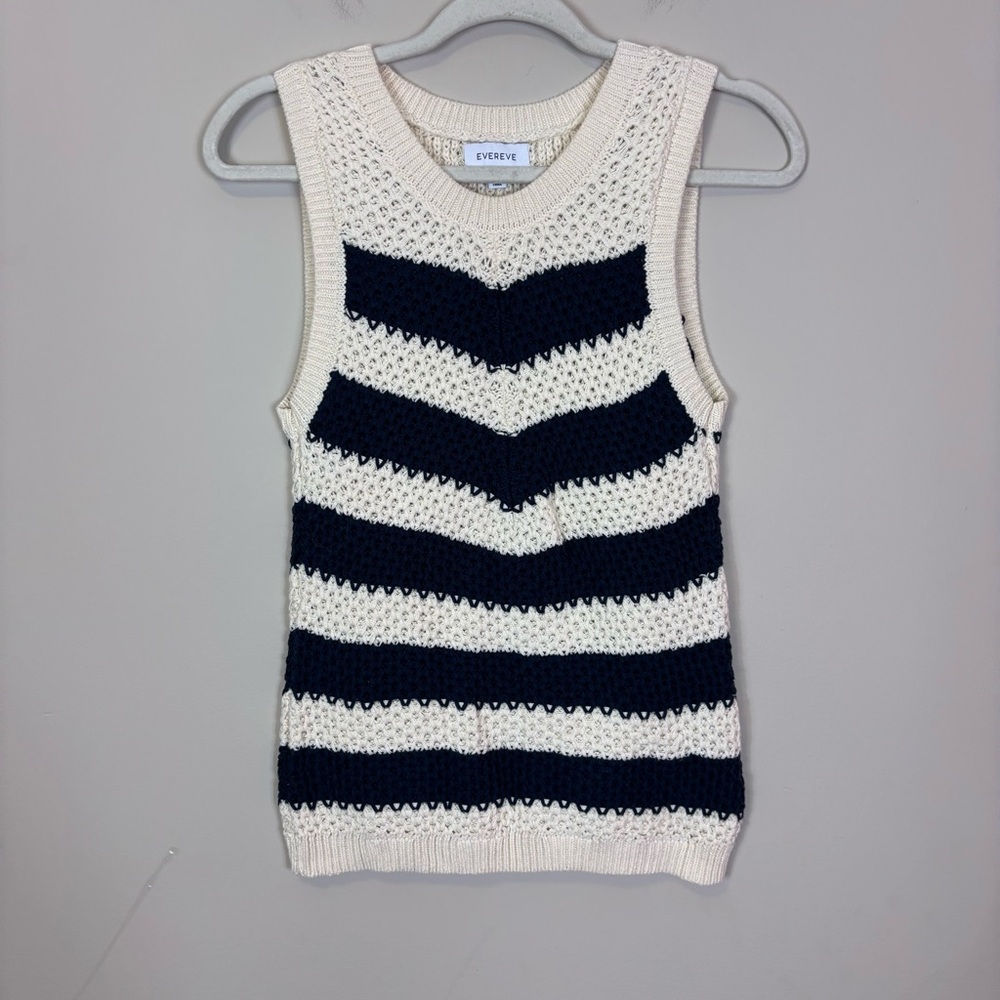 Evereve Knit Cotton Tank with Ivory & Navy Blue Stripes Medium